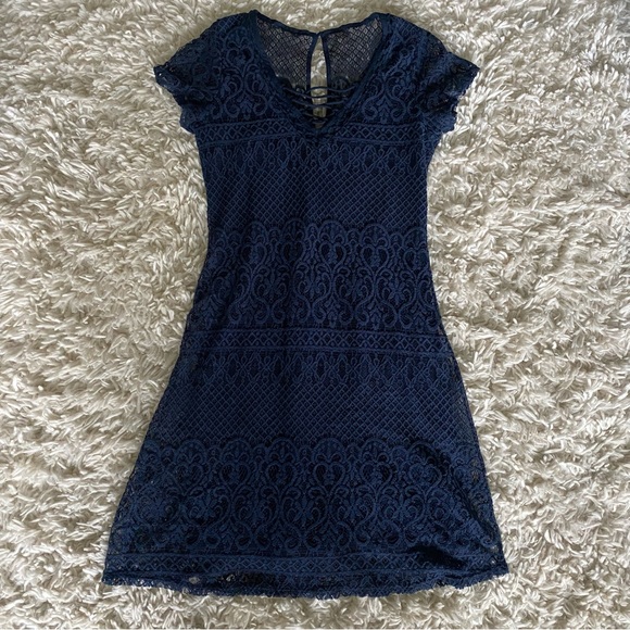 Hollister Lace Up Neck Crochet Knit Dress - Picture 4 of 5